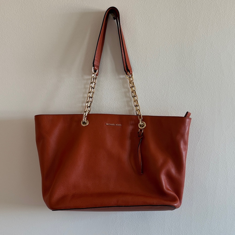 Michael Kors Tan Leather Tote with Gold Chain